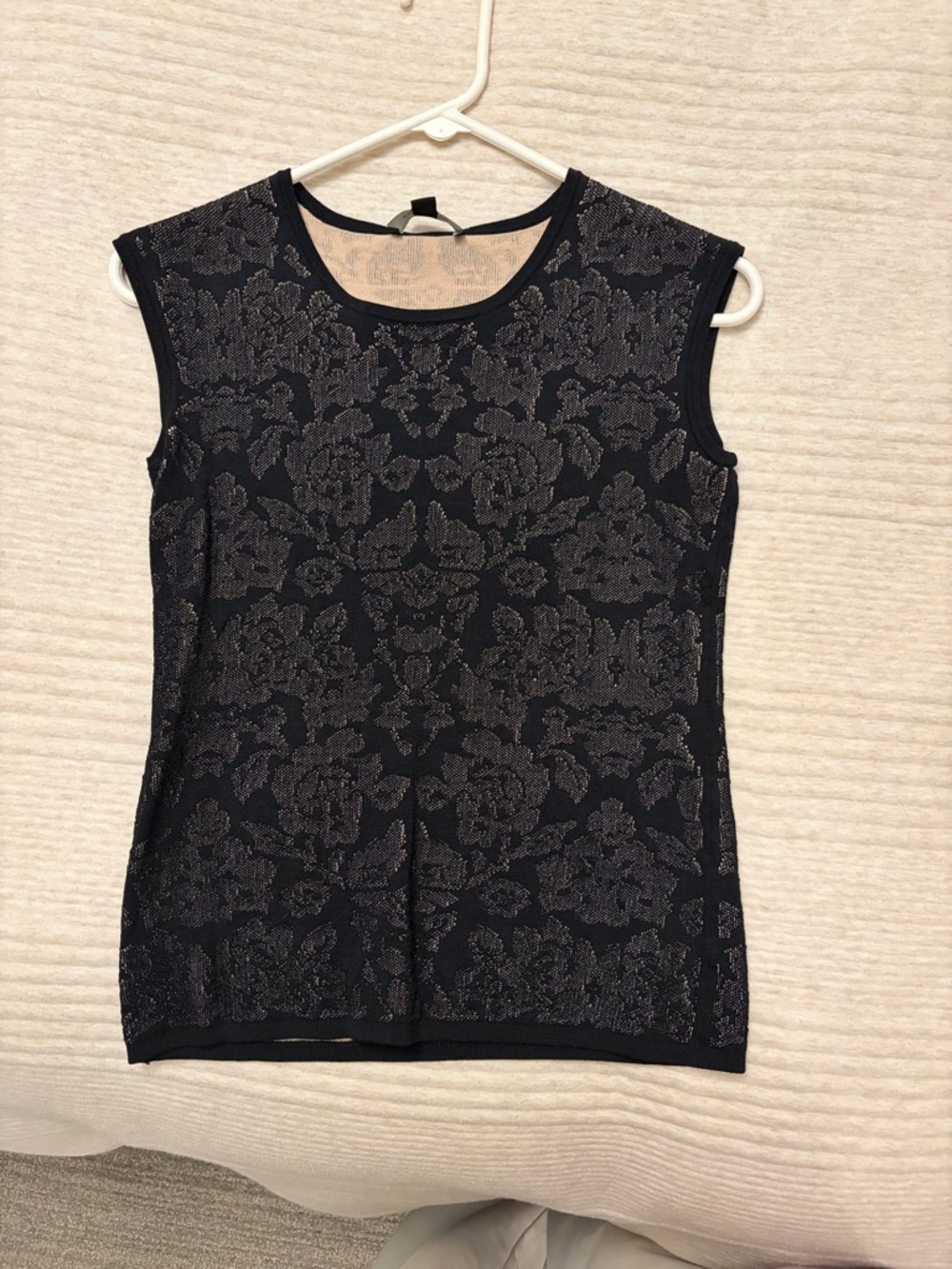 Ann Taylor Navy Sleeveless Floral Lace Overlay Tank